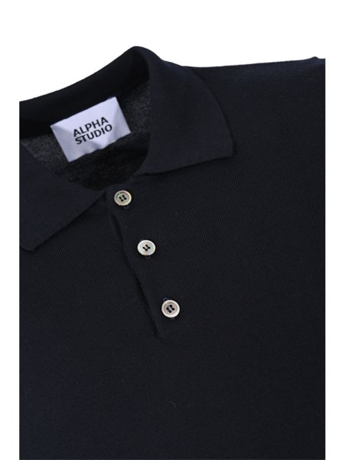 Polo in filato di cotone Blu notte Alpha studio | AU-5001B1001